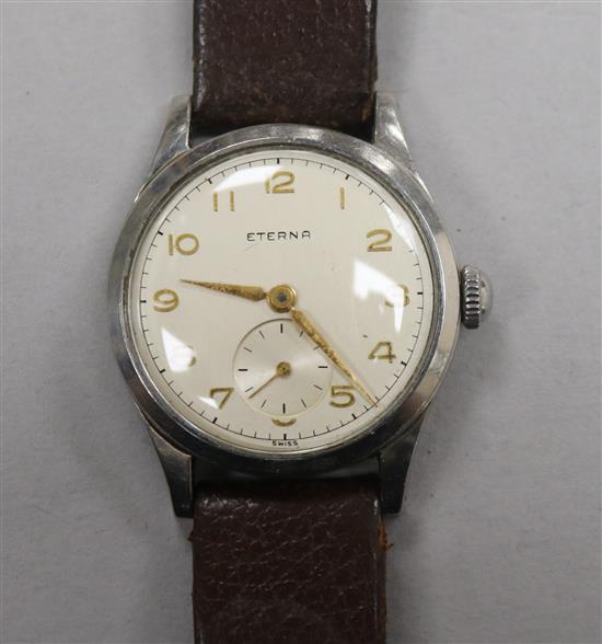 A gentlemans stainless steel Eterna mid-size? manual wind wrist watch.